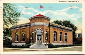 Linen Postcard United States Post Office Building in Edwardsville, Illinois