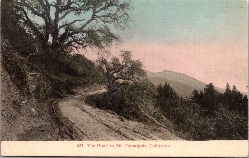 Hand Colored Postcard The Road to Mt. Tamalpais, California