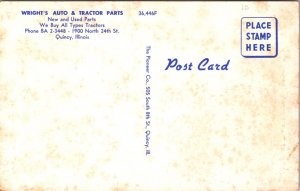 Postcard Wright's Auto & Tractor Parts in Quincy, Illinois