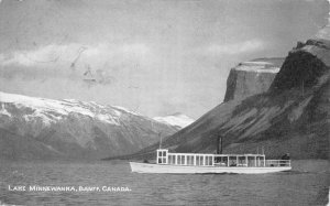 Banff Canada Lake Minnewanka and Ship Vintage Postcard AA70436