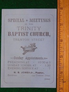 1870s-80s Trinity Baptist Church Trenton Street Victorian Trade Card F23