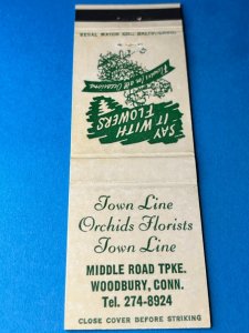 Vintage Matchbook Cover Town Line Orchids Florists Woodbury, Connecticut MB165