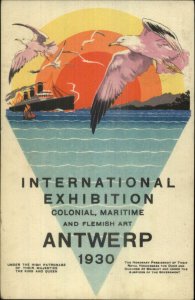 Poster Art Steamship International Exhibition Antwerp Maritime Flemish 1930