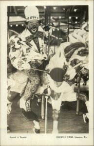 Ligonier PA Idlewild Park Clown on Carousel Merry-Go-Round Real Photo Postcard