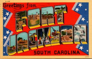 South Carolina Fort Jackson Greetings Large Letter Linen 1945