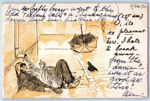 1905 Comic Humor Drunk Man Under Drain Pipe East Pepperel MA Antique Postcard