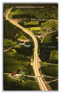 Aerial View Pennsylvania Turnpike Pennsylvania PA Linen Postcard W1