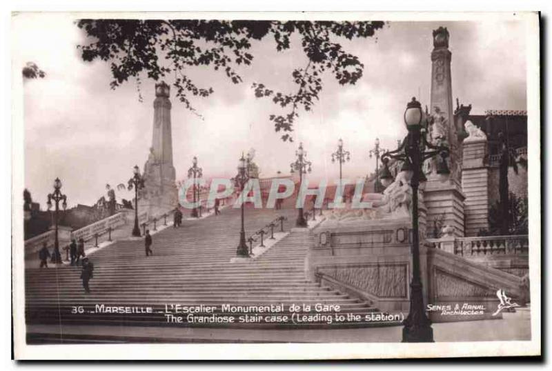 Old Postcard Marseille Escalier Monumental de la Gare