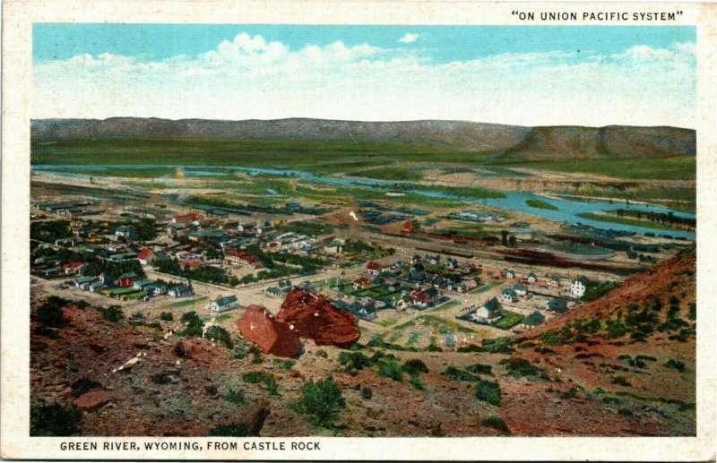 Postcard WY Sweetwater County Green River from Castle Rock Railroad 1937 H13