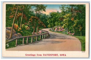 c1940's Road View Greetings from Davenport Iowa IA Vintage Unposted Postcard