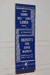 Heinen's Finest Food Markets Advertising Blue 20 Strike Matchbook Cover