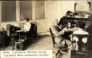 C.G Conn Instrument Factory Private Office Elkhart IN Real Photo Postcard