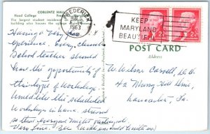 Postcard - Coblentz Hall, Hood College - Frederick, Maryland