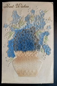 Vintage Victorian Postcard 1914 Best Wishes - Beautifully Embossed Blue Bouquet