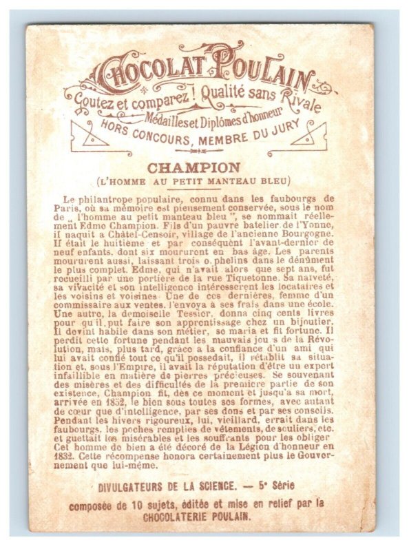 1880s-90s Chocolat Poulain Edme Champion Philanthropist Industrialist F157