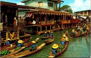 Damnernsaduak Floating Markey Rajburi Thailand Tropical Boat Chrome Postcard