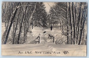 Ames Iowa IA Postcard RPPC Photo At I S C Winter Scene Trees 1909 Antique Posted