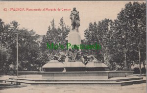 Spain Postcard - Valencia, Monumento Al Marques De Campo  RS34483