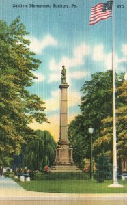 Vintage Postcard Soldiers Memorial Monument Historic Sunbury Pennsylvania PA