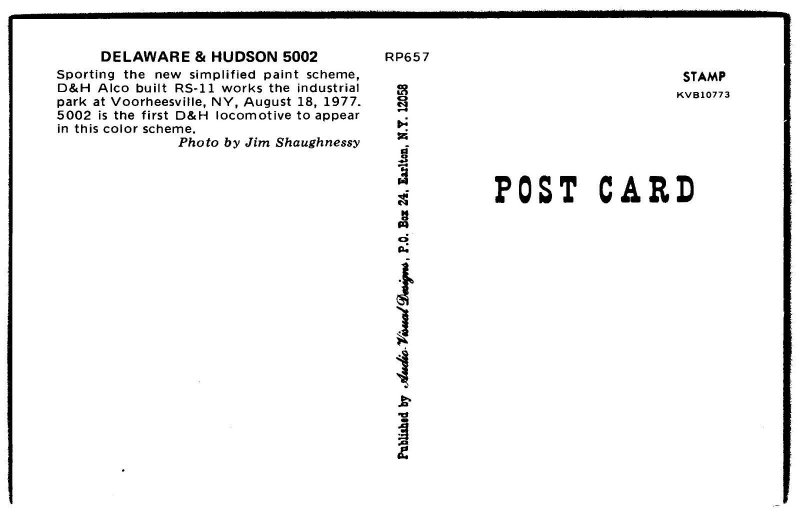 Railroad Locomotive Train Postcard - Delaware & Hudson #5002