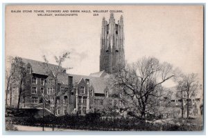 c1950 Galen Stone Tower Founders Green Halls View Wellesley College MA Postcard