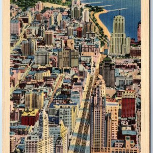 1938 Chicago, IL Michigan Ave. North River Birds Eye Aerial Survey Linen PC A246