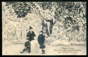 dc1222 - GEORGEVILLE Quebec Postcard 1910s Lake Memphremagog in Winter