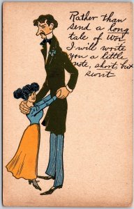 1906 Tall Man Short Woman Short But Worth Color Printed Posted Postcard