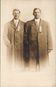 RPPC Two Handsome Gentleman Long Coats Ribbons Eils Bros Pittsburg Postcard W4 