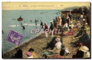 Old Postcard Dieppe La Plage and Bains at high tide