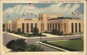 Houston Texas TX Sam Houston Coliseum and Music Hall Linen Vintage Postcard