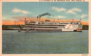 Vintage Postcard 1920's S.S. President on the Mississippi River New Orleans LA