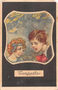 Tempesta Girl Crying Boy Yelling Emotions Anger Vintage Postcard JF685348