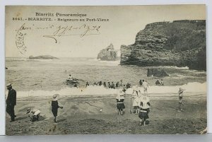 BIARRITZ Panoramique Port au Vieux, Beach Bathers Boating c1904 Postcard K13