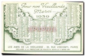 Old Postcard Calendar 1939 Friends Of Old Age Rue Visconti Paris