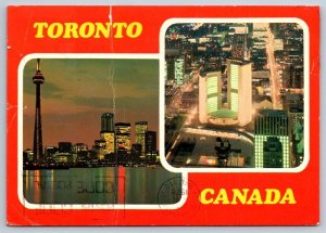 Skyline And Aerial View Of City Hall, Toronto Canada, 1978 Split View Postcard