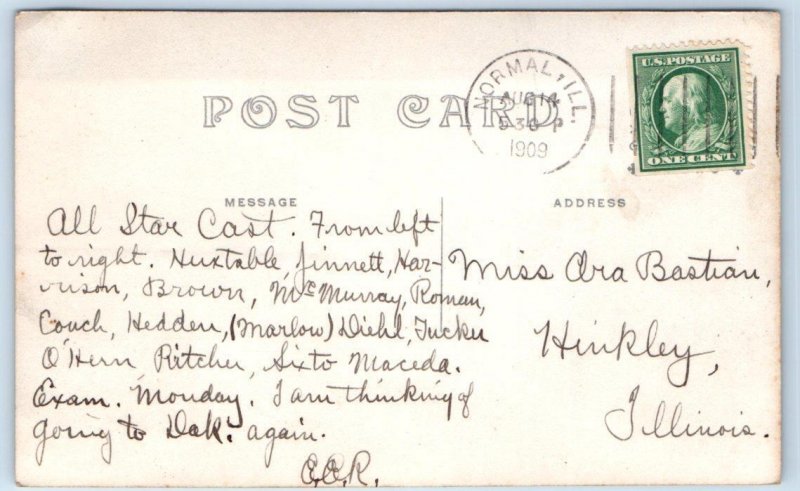 RPPC NORMAL, IL? ~ COSTUMED CAST~  SCHOOL PLAY? 1909 McLean County Postcard 