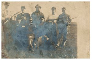 C.1910 RPPC Group of People All Holding Rifles Guns Woman Vintage Postcard P120