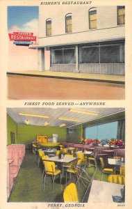 Perry, Georgia RISHER'S RESTAURANT Diner Interior 1940s Linen Vintage Postcard