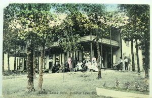 Circa 1905 Yellow Banks Hotel, Webster Lake, IN Hand Colored Postcard P37