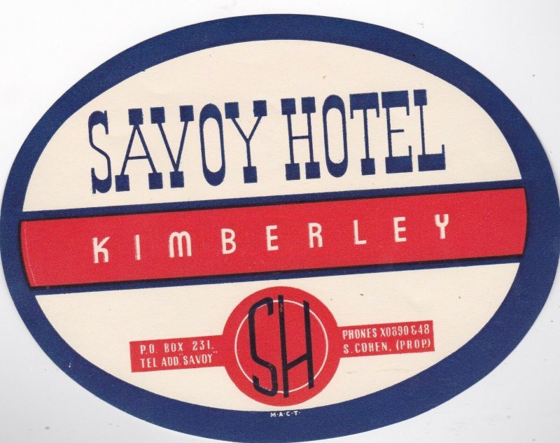 South Africa Kimberely Savoy Hotel Vintage Luggage Label lbl0514