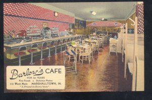 MARSHALLTOWN IOWA BARLOW'S CAFE INTERIOR VINTAGE LINEN ADVERTISING POSTCARD