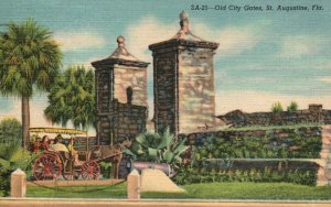 Vintage Postcard 1953 Old City Stone Gates St. Augustine Florida FL Pub Duval Co