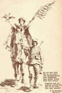 1914 WWI Dem Vaterland Propaganda German Soldier Grenade Uniform Postcard P18 