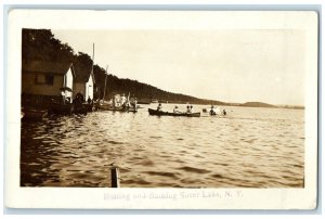 1912 Boating And Bathing Silver Lake New York NY RPPC Photo Antique Postcard