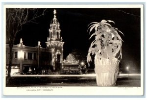 1937 Country Club Plaza View Christmas Scene Kansas City MO RPPC Photo Postcard