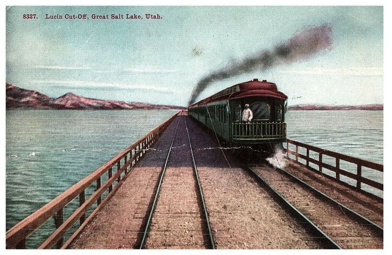 Vintage Lucin Cut-Off, Great Salt Lake, Utah Railway Postcard