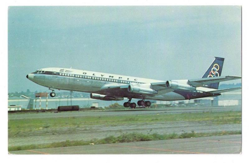 Olympic Boeing 707 384C Athens Greece Airplane Jet Vintage Aircraft Postcard