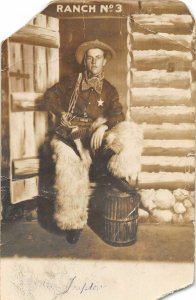 G53/ Minneapolis Minnesota RPPC Postcard 1911 Cowboy Studio Pistol Gun