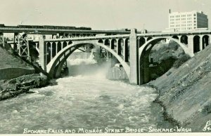 Postcard RPPC View of Spokane Falls & Monroe Street Bridge in Spokane, WA.  T7